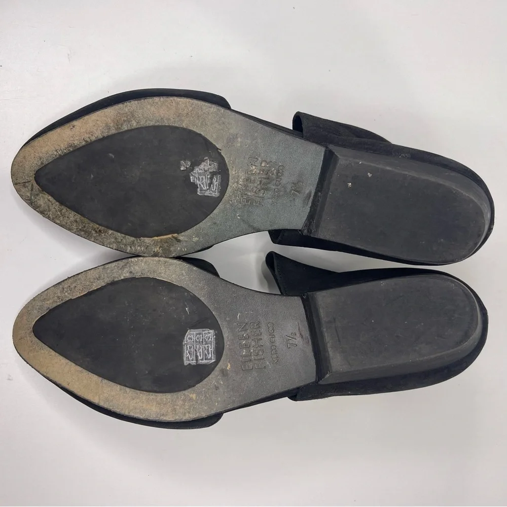 Eileen Fisher Women’s 7.5 Black Tumbled Nubuck‎ Suede Pointed Toe Strap Shoes